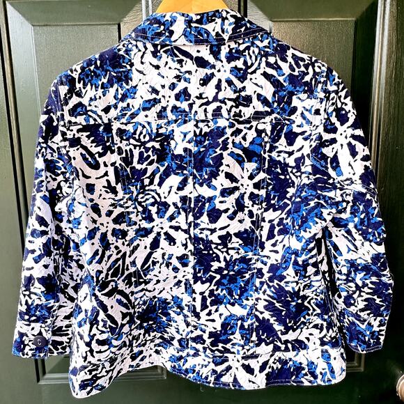 Coldwater Creek Sz 10 100% Cotton Blue and White Textured Jacket Casual Polished - Picture 5 of 7